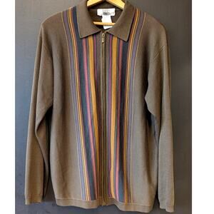 City Streets Striped Zip Up Brown Light Sweater